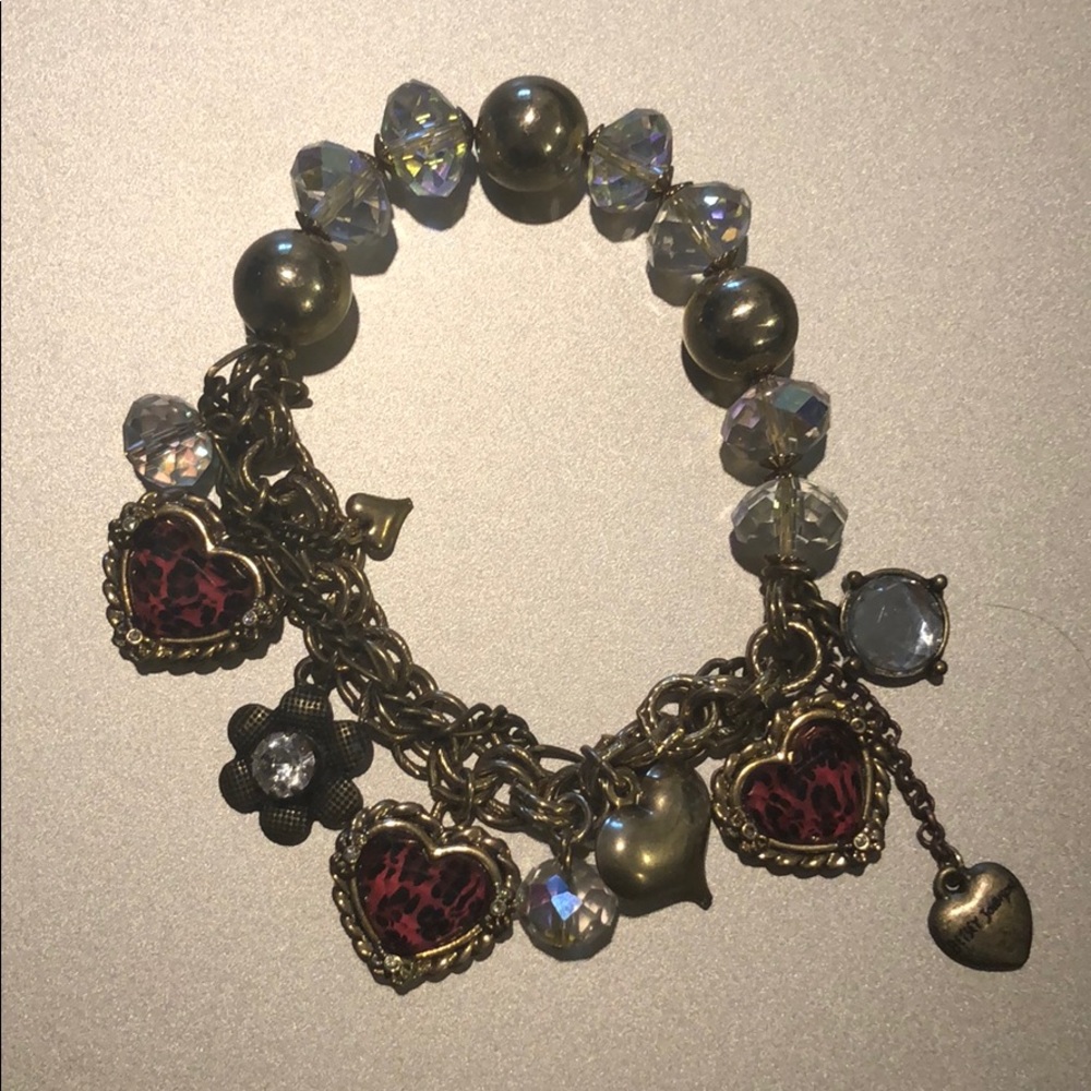 Betsey Johnson pink gold leopard heart bracelet
